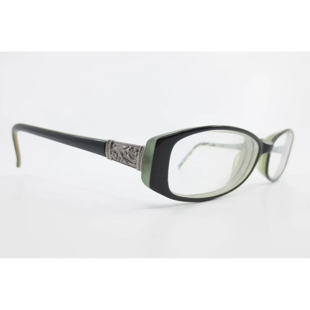 Marchon Ventana 693 Eyeglass Frames Black Sage Green Oval Floral Metal 51-16-135